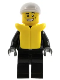 LEGO Police - City Leather Jacket with Gold Badge and 'POLICE' on Back, White Short Bill Cap, Life Jacket minifigure
