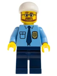 LEGO Police - City Shirt with Dark Blue Tie and Gold Badge, Dark Blue Legs, White Short Bill Cap minifigure