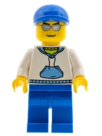 LEGO White Hoodie with Blue Pockets, Blue Legs, Blue Short Bill Cap minifigure