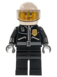 LEGO Police - City Leather Jacket with Gold Badge, White Helmet, Trans-Black Visor, Black Eyebrows minifigure