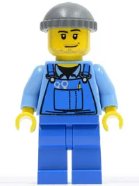 LEGO Overalls with Tools in Pocket Blue, Dark Bluish Gray Knit Cap minifigure