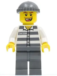 LEGO Police - Jail Prisoner 50380 Prison Stripes, Dark Bluish Gray Legs, Dark Bluish Gray Knit Cap, Missing Tooth minifigure