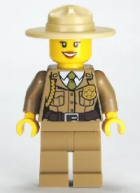 LEGO Forest Police - Dark Tan Jacket with Pockets, Gold Badge and Braid, Olive Green Tie, Dark Tan Legs, Campaign Hat minifigure