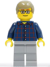 LEGO Plaid Button Shirt, Light Bluish Gray Legs, Dark Tan Male Hair, Glasses minifigure