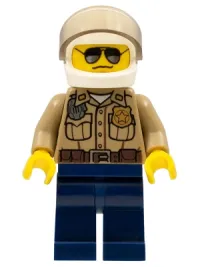 LEGO Forest Police - Dark Tan Shirt with Pockets, Radio and Gold Badge, Dark Blue Legs, White Helmet with Visor, Black and Silver Sunglasses minifigure
