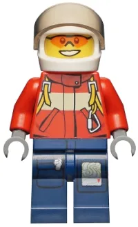 LEGO Fire - Pilot Male, Red Fire Suit with Carabiner, Dark Blue Legs with Map, White Helmet, Orange Sunglasses minifigure
