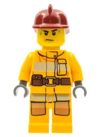 LEGO Fire - Bright Light Orange Fire Suit with Utility Belt, Dark Red Fire Helmet, Sweat Drops minifigure