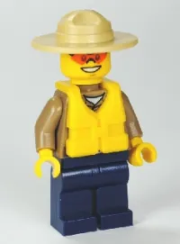 LEGO Forest Police - Dark Tan Shirt with Pockets, Radio and Gold Badge, Dark Blue Legs, Campaign Hat, Orange Sunglasses, Life Jacket Center Buckle minifigure