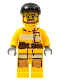 LEGO Fire - Bright Light Orange Fire Suit with Utility Belt, Black Short Bill Cap, Beard and Glasses minifigure
