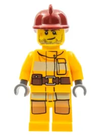 LEGO Fire - Bright Light Orange Fire Suit with Utility Belt, Dark Red Fire Helmet, Crooked Smile and Scar minifigure