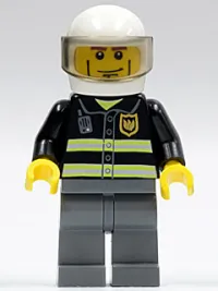 LEGO Fire - Reflective Stripes, Dark Bluish Gray Legs, White Standard Helmet, Cheek Lines minifigure