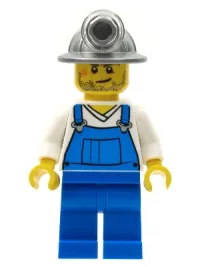 LEGO Miner - Overalls Blue over V-Neck Shirt, Blue Legs, Mining Helmet, Crooked Smile and Scar minifigure