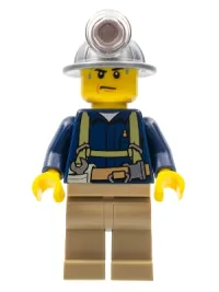LEGO Miner - Shirt with Harness and Wrench, Dark Tan Legs, Mining Helmet, Sweat Drops minifigure
