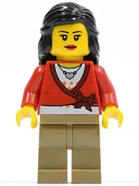 LEGO Sweater Cropped with Bow, Heart Necklace, Dark Tan Legs, Black Female Hair Mid-Length minifigure