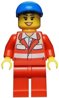 LEGO Paramedic - Red Uniform, Female, Blue Short Bill Cap minifigure