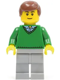 LEGO Green V-Neck Sweater, Light Bluish Gray Legs, Reddish Brown Hair minifigure