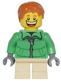LEGO Winter Jacket Zipper, Tan Short Legs, Dark Orange Short Tousled Hair minifigure