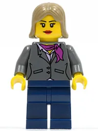 LEGO Dark Bluish Gray Jacket with Magenta Scarf, Dark Blue Legs, Dark Tan Female Hair minifigure