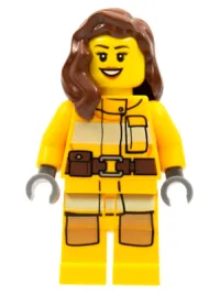 LEGO Fire - Bright Light Orange Fire Suit with Utility Belt, Reddish Brown Female Hair over Shoulder minifigure