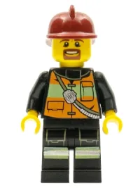 LEGO Fire - Reflective Stripe Vest with Pockets and Shoulder Strap, Dark Red Fire Helmet minifigure