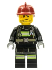 LEGO Fire - Reflective Stripes with Utility Belt, Dark Red Fire Helmet, Crooked Smile and Scar minifigure