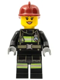 LEGO Fire - Reflective Stripes with Utility Belt, Dark Red Fire Helmet, Black Eyebrows minifigure