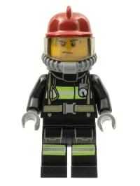 LEGO Fire - Reflective Stripes with Utility Belt, Dark Red Fire Helmet, Yellow Air Tanks, Sweat Drops minifigure