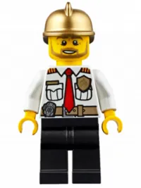 LEGO Fire Chief - White Shirt with Tie and Belt, Black Legs, Gold Fire Helmet minifigure