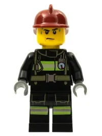 LEGO Fire - Reflective Stripes with Utility Belt, Dark Red Fire Helmet, Sweat Drops minifigure