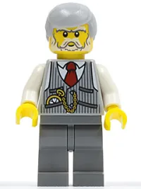 LEGO Pinstripe Vest, Red Tie and Pocket Watch, Dark Bluish Gray Legs, Light Bluish Gray Male Hair minifigure