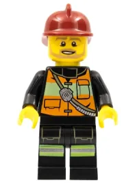 LEGO Fire - Reflective Stripes with Pockets and Shoulder Strap, Dark Red Fire Helmet, Beard Light Brown Angular minifigure