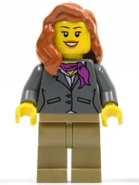 LEGO Dark Bluish Gray Jacket with Magenta Scarf, Dark Tan Legs, Dark Orange Female Hair over Shoulder minifigure
