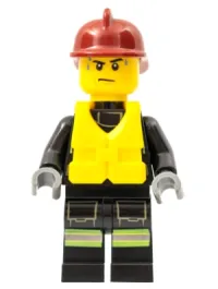 LEGO Fire - Reflective Stripes with Utility Belt, Dark Red Fire Helmet, Life Jacket Center Buckle minifigure