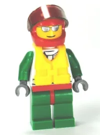 LEGO Octan - Jacket with Red and Green Stripe, Red Hips and Green Legs, Red Helmet, Trans-Black Visor, Silver Sunglasses, Life Jacket Center Buckle minifigure