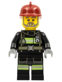 LEGO Fire - Reflective Stripes with Utility Belt, Dark Red Fire Helmet, Gray Beard minifigure