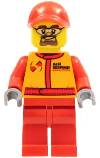 LEGO Monster Truck Mechanic, Race Suit with Airborne Spoilers Logo, Red Cap with Hole, Safety Goggles minifigure