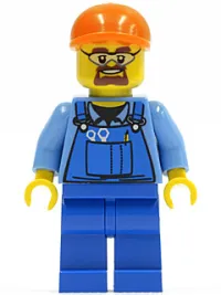 LEGO Overalls with Tools in Pocket Blue, Orange Short Bill Cap, Safety Goggles minifigure