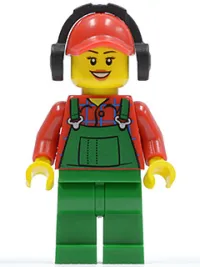 LEGO Overalls Farmer Green, Red Cap with Hole, Headphones minifigure