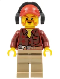 LEGO Flannel Shirt with Pocket and Belt, Dark Tan Legs, Red Cap with Hole, Headphones, Beard minifigure