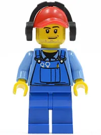 LEGO Cargo Worker - Overalls with Tools in Pocket Blue, Red Cap with Hole, Headphones minifigure