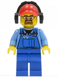 LEGO Cargo Worker - Overalls with Tools in Pocket Blue, Red Cap with Hole, Headphones, Safety Goggles minifigure