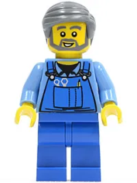 LEGO Overalls with Tools in Pocket, Dark Bluish Gray Smooth Hair minifigure