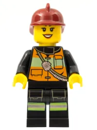 LEGO Fire - Reflective Stripe Vest with Pockets and Shoulder Strap, Dark Red Fire Helmet, Black Eyebrows minifigure