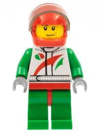 LEGO Race Car Driver, White Race Suit with Octan Logo, Red Helmet with Trans-Brown Visor, Smirk and Stubble Beard minifigure