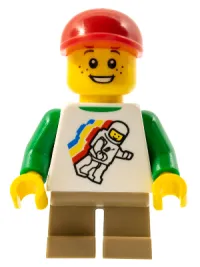 LEGO Classic Space Minifigure Floating Pattern, Dark Tan Short Legs, Red Short Bill Cap minifigure