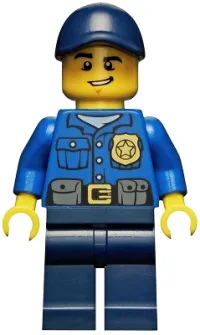 LEGO Police - City Officer, Gold Badge, Dark Blue Cap with Hole, Lopsided Grin minifigure