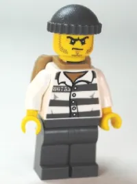 LEGO Police - Jail Prisoner 86753 Prison Stripes, Dark Bluish Gray Knit Cap, Backpack, Scowl minifigure