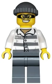 LEGO Police - Jail Prisoner 86753 Prison Stripes, Dark Bluish Gray Knit Cap, Mask minifigure