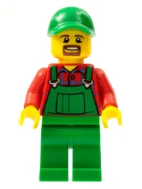 LEGO Overalls Farmer Green, Green Cap with Hole, Brown Moustache and Goatee minifigure