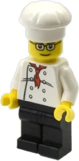LEGO Chef - White Torso with 8 Buttons, Black Legs, Glasses minifigure